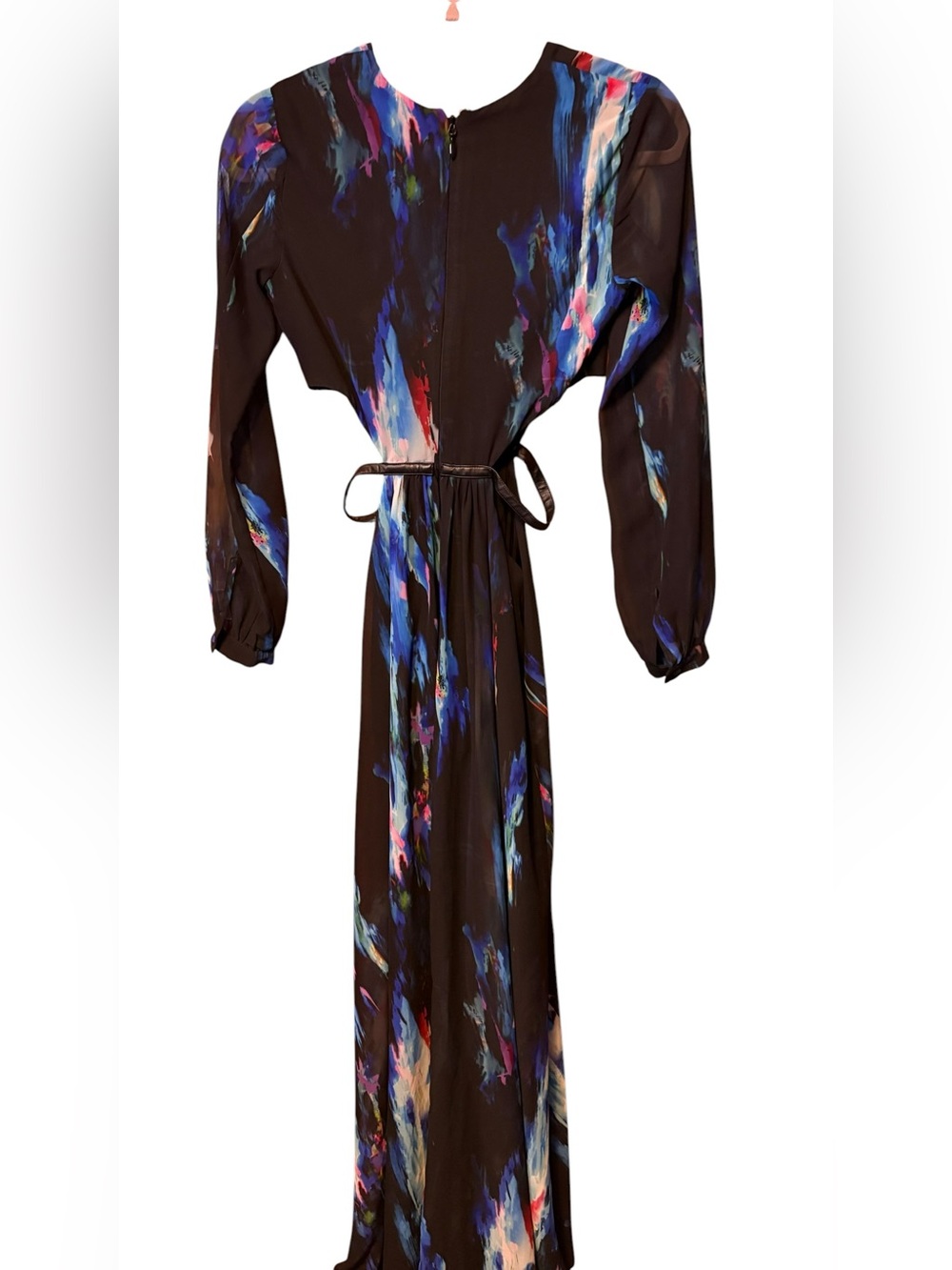 Bebe Abstract Print Cutout Maxi Dress Size 0 Resort Cruise Wedding Guest - Picture 9 of 12